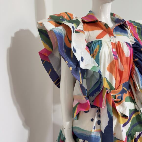 Love Highlight Women’s M Mini Dress Butterfly Sleeves Ruffle Waist Tie - Picture 4 of 16